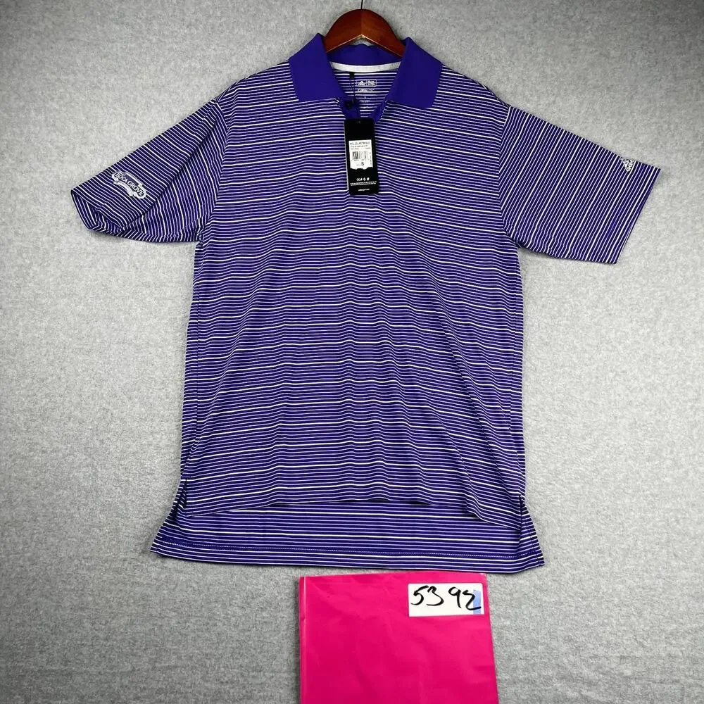 Adidas Polo Shirt Polo Shirt Small Purple White Striped Performance Stretch New